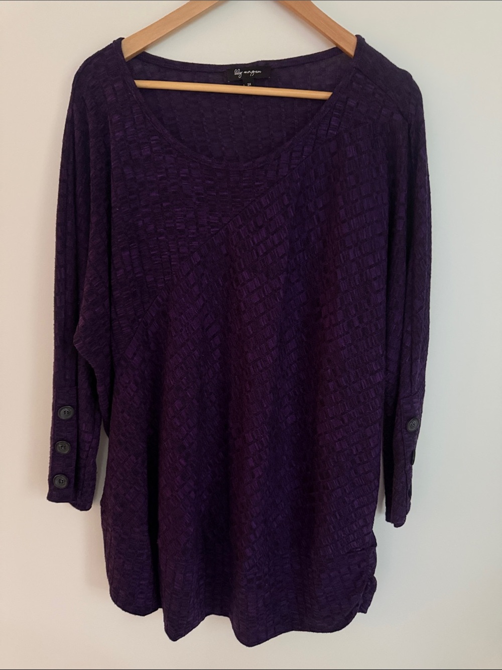 Lily Morgan Women Purple 3/4 Sleeve Round Neck Pullover Blouse Tunic Top Size 3X
